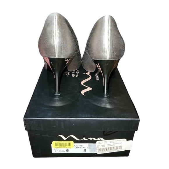 New York Nina size 6 high heel shoes Rhinestone, open toe, 3" Heel, gray - Picture 8 of 10